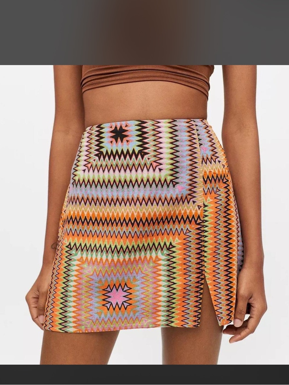 Urban Outfitters Multicolor Zigzag Mini Skirt in Orange, Pink, Green